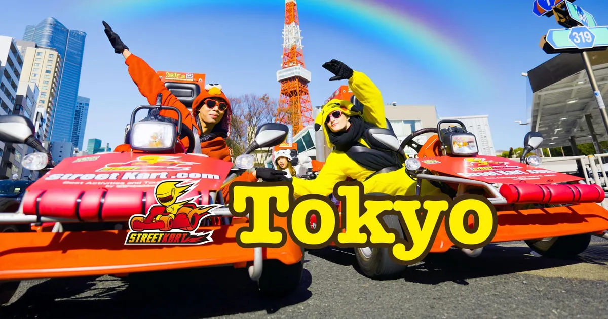 Go-kart crossing the Rainbow Bridge on a two-hour Tokyo Bay go-kart tour in Koto City, Tokyo, Japan